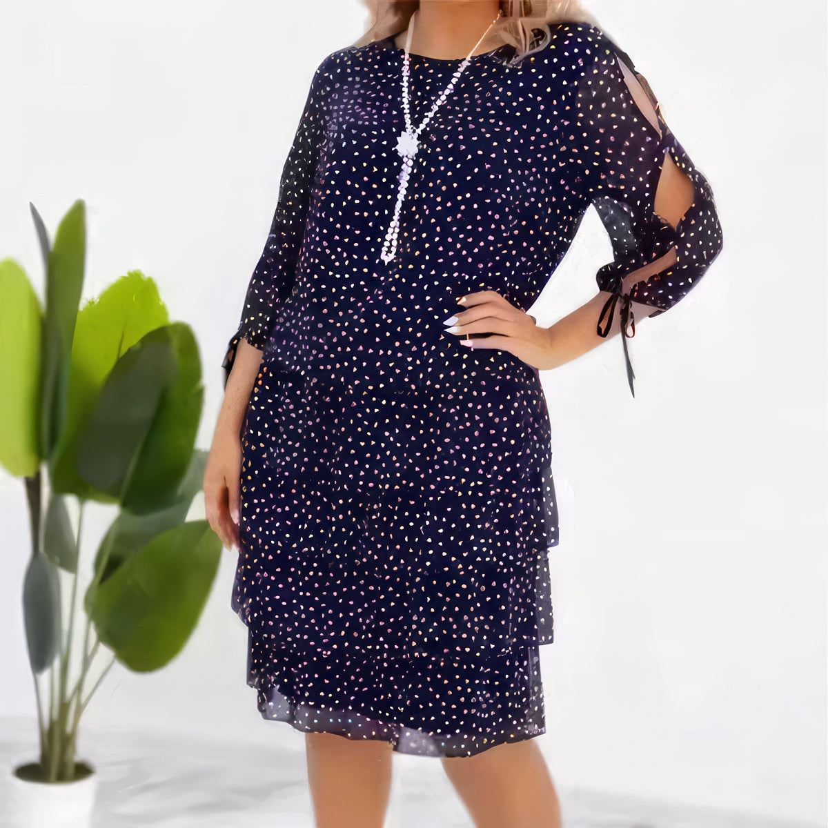 Viento - Vestido casual para mujer con estampado y capas